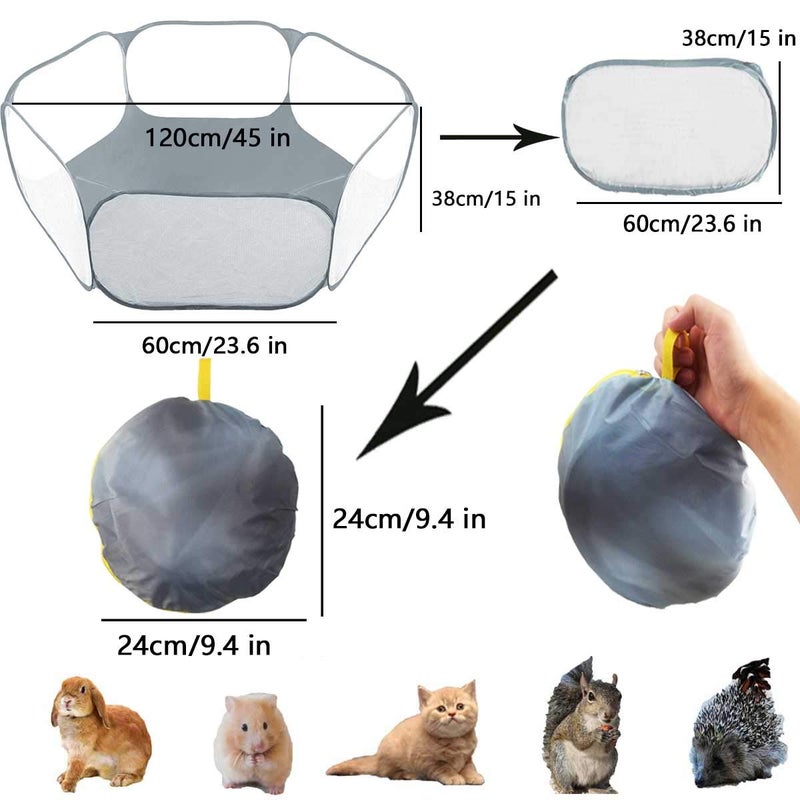 GABraden Small Animals Tent,Reptiles Cage,Breathable Transparent Pet Playpen Pop Open Outdoor/Indoor Exercise Fence,Portable Yard Fence (Grey) - Image 4